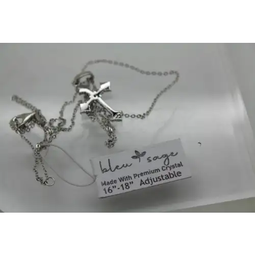 NWT BLEU SAGE .925 S.S. BLUE CRYSTAL CROSS pendant necklace1 8