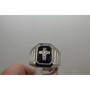 ODI .925 S.S. DIAMOND ACCENT CROSS design enameled ring size 10