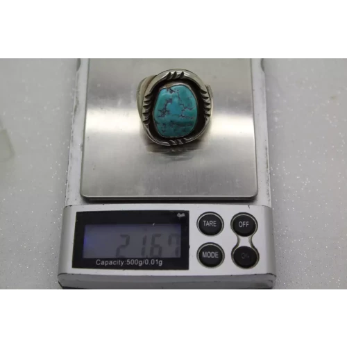 OLD PAWN .925 Sterling Silver Large TURQUOISE NATIVE TRIBAL Design ring size 10.25