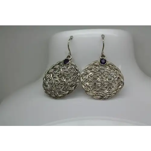 OR PAZ PZ .925 S.S. LACE CIRCLE AMETHYST dangle earrings