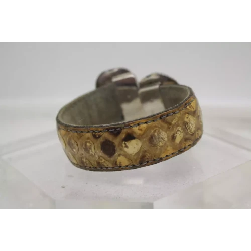 OSTRICH LEATHER .925 S.S. BAROQUE PEARLS, MARCASITE, CRYSTAL cuff