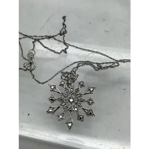 OTC .925 S.S. DIAMOND ACCENT LARGE OPENWORK SNOWFLAKE necklace 18