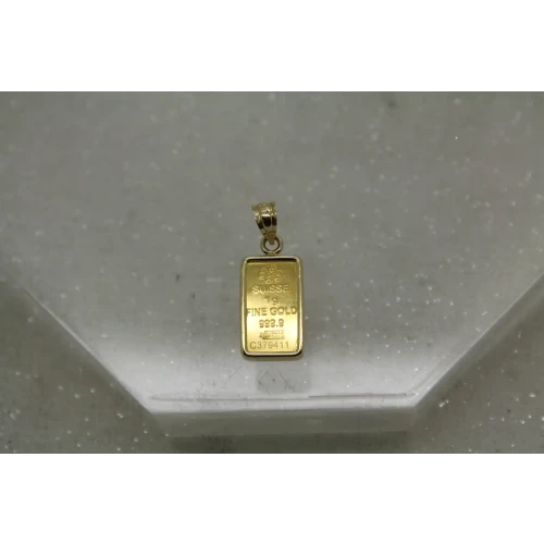 PAMP FORTUNA 999.9 1g GOLD BAR in 14k Y.G. BEZEL pendant