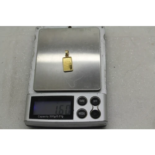 PAMP FORTUNA 999.9 1g GOLD BAR in 14k Y.G. BEZEL pendant