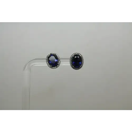 PANDORA ALE .925 S.S. BLUE & WHITE STONES OVAL HALO studs #