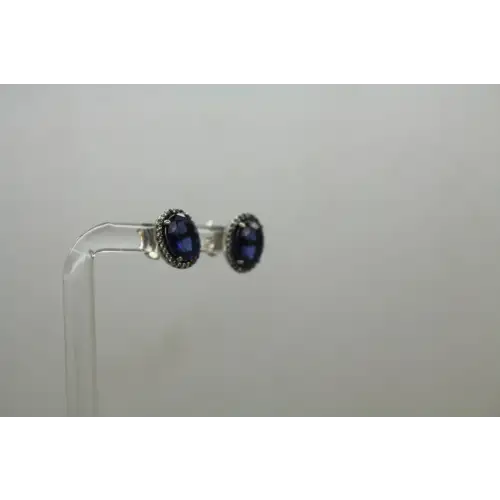 PANDORA ALE .925 S.S. BLUE & WHITE STONES OVAL HALO studs #