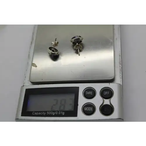 PANDORA ALE .925 S.S. BLUE & WHITE STONES OVAL HALO studs #