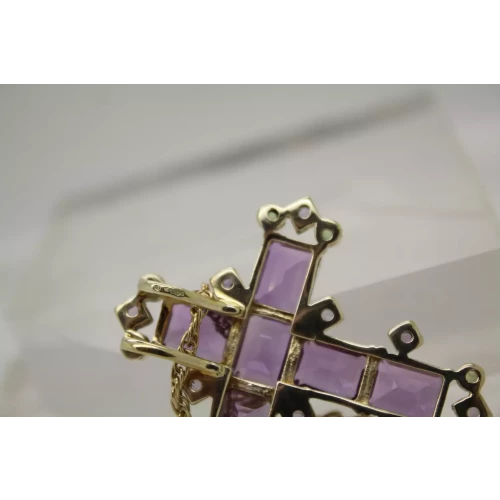 PB Gold Gilt .925 S.S. Emerald Cut AMETHYST & PERIDOT CROSS neck. 22
