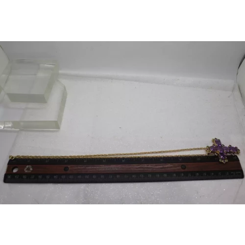PB Gold Gilt .925 S.S. Emerald Cut AMETHYST & PERIDOT CROSS neck. 22