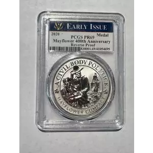 PCGS 2020 Early Issue PR69 Mayflower 400th Ann REV PR 1 oz .9999 Silver Medal (2)