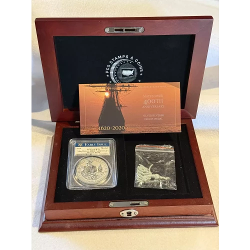 PCGS 2020 Early Issue PR70 Mayflower 400th Ann REV PR 1 oz .9999 Silver Medal (2)