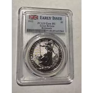 PCGS 2022 Early Issue 1 oz .999 Fine Silver 2 Pound Britannia Coin GEM BU Great Britain (2)