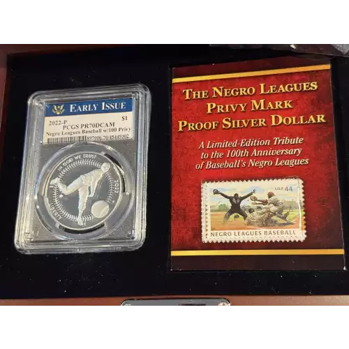 PCGS 2022 PR70DCAM Negro Baseball Leagues 100th Anniversary Privy Mark Silver $1 Dollar Early Issue (3)