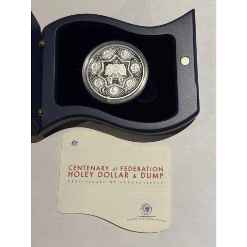 Perth Mint 2001 Centenary Holey Dollar & Dump 1 oz Silver $1.25 Coin (2)
