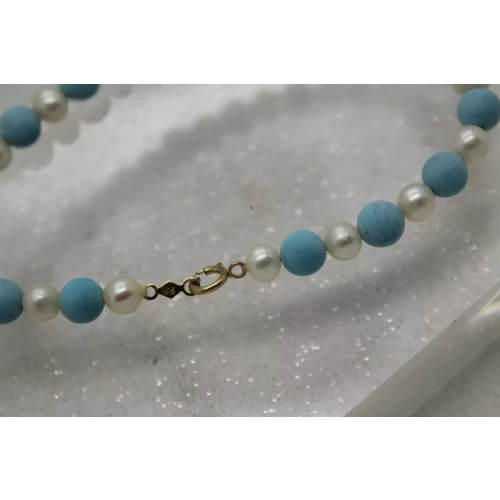 PPC 10k Y.G. LARIMAR & FRESHWATER PEARL BEADED bracelet 7 1/2