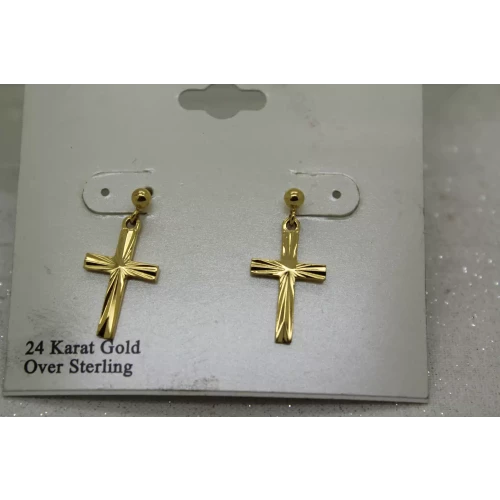 PRIMAVERA ITALY 24k Y.G. over .925 S.S. DIAMOND CUT CROSS DANGLES