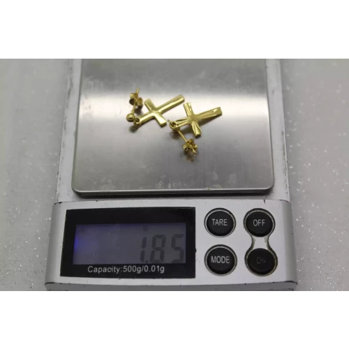 PRIMAVERA ITALY 24k Y.G. over .925 S.S. DIAMOND CUT CROSS DANGLES