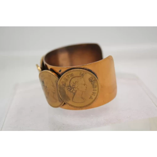 PURE COPPER ELIZABETH II REGINA COIN ENHACED WIDE CUFF 6.5