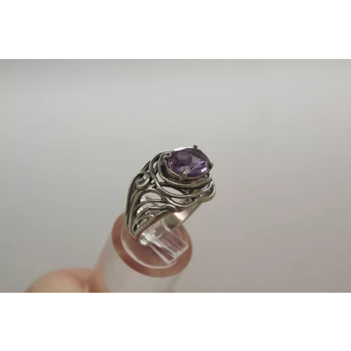 PZ OR PAZ ISRAEL .925 S.S. AMETHYST OPEN WORK RING size 9