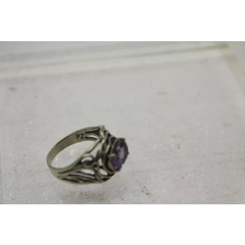PZ OR PAZ ISRAEL .925 S.S. AMETHYST OPEN WORK RING size 9