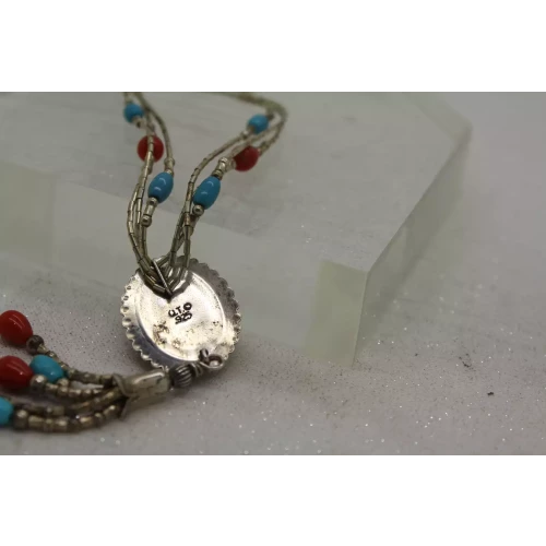 Q.T. .925 Liquid Silver QUOC TURQUOISE & CORAL SOUTHWESTERN 20