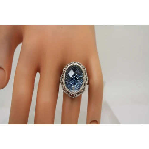 QVC .925 S.S. BLUE DRUZY QUARTZ DOUBLET COCKLTAIL ring size 9.5