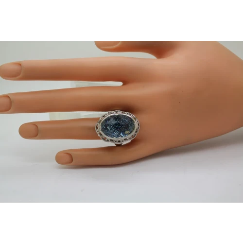 QVC .925 S.S. BLUE DRUZY QUARTZ DOUBLET COCKLTAIL ring size 9.5