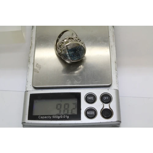 QVC .925 S.S. BLUE DRUZY QUARTZ DOUBLET COCKLTAIL ring size 9.5