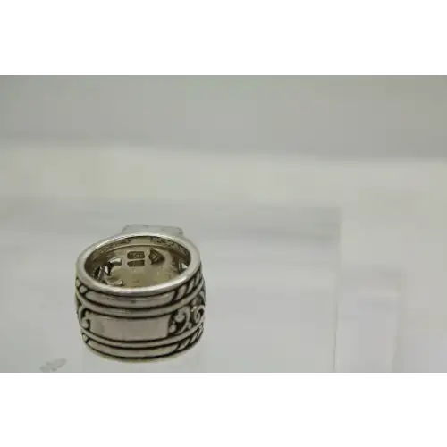 R1096 SILPADA .925 S.S. ONYX FILIGREE SCROLL wide band ring sz 7 #