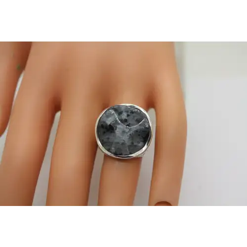 R1875 SILPADA .925 S.S. WAVY FELDSPAR BLACK GREY STONE size 7 #