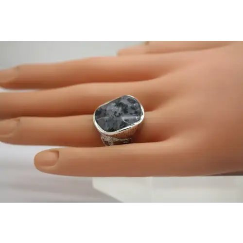 R1875 SILPADA .925 S.S. WAVY FELDSPAR BLACK GREY STONE size 7 #