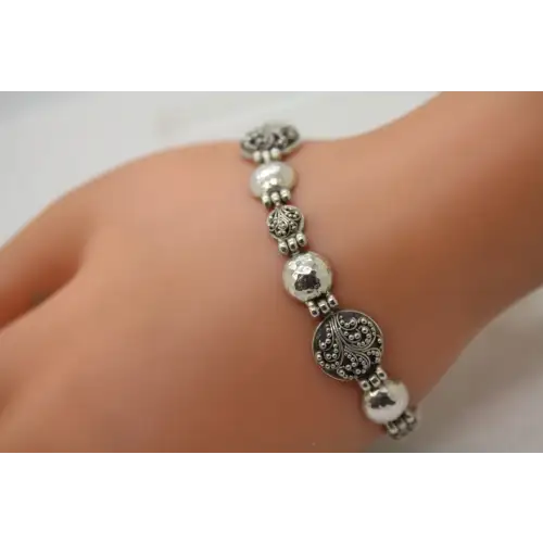 Rare LOIS HILL .925 S.S. SCROLL & HAMMERED WORK Toggle Bracelet #