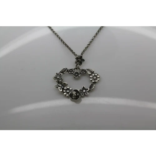 Rare PZ OR PAZ ISRAEL .925 S.S. FLORAL OPEN HEART necklace 18