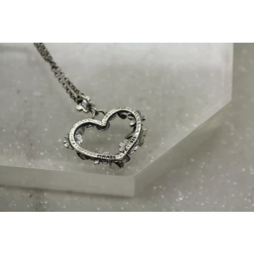 Rare PZ OR PAZ ISRAEL .925 S.S. FLORAL OPEN HEART necklace 18