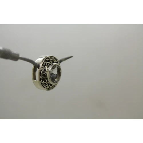 RARE RETIRED LORI BONN .925 S.S. OVAL CLEAR QUARTZ SLIDE CHARM