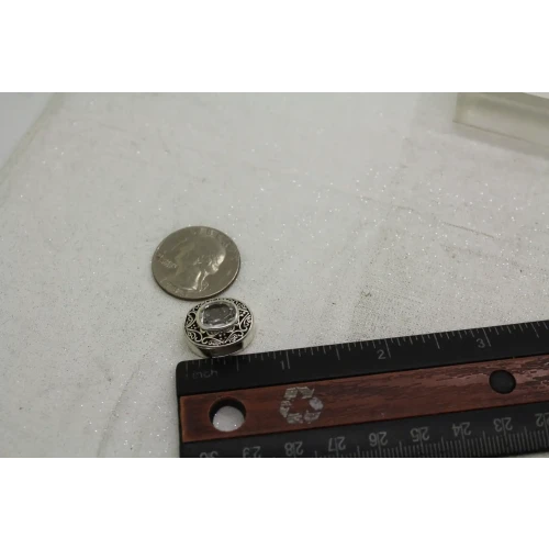 RARE RETIRED LORI BONN .925 S.S. OVAL CLEAR QUARTZ SLIDE CHARM