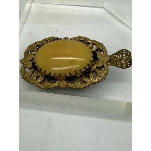RARE sig. MIRIAM HASKELL GILT BAROQUE FAUX AMBER & GARNET pend.