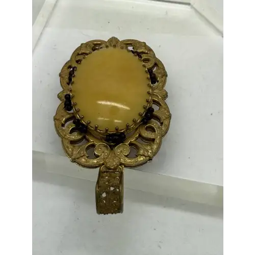 RARE sig. MIRIAM HASKELL GILT BAROQUE FAUX AMBER & GARNET pend.