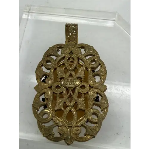 RARE sig. MIRIAM HASKELL GILT BAROQUE FAUX AMBER & GARNET pend.