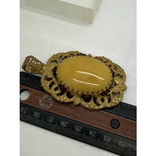 RARE sig. MIRIAM HASKELL GILT BAROQUE FAUX AMBER & GARNET pend.