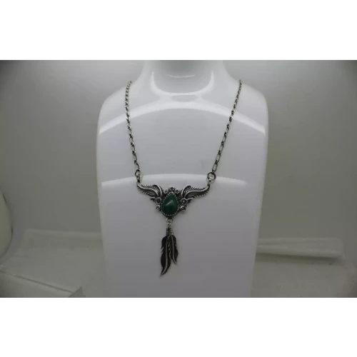 RB RICHARD BEGAY NAVAJO .925 S.S. MALACHITE FEATHER necklace 28
