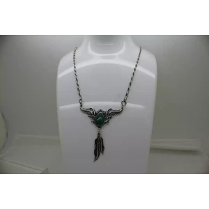 RB RICHARD BEGAY NAVAJO .925 S.S. MALACHITE FEATHER necklace 28