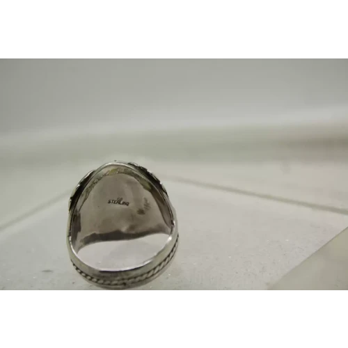 RB RUNNING BEAR .925 S.S. TURQUOISE FEATHER DESIGN ring size 13.5