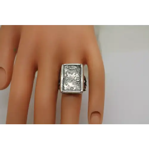 Retired R1839 SILPADA .925 S.S. FLORAL LEAF VINE RECTANGLE ring size 8 #