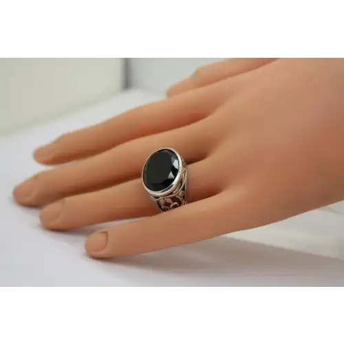 Retired r2045 .925 S.S. SMOKY SWIRL BLACK CHALCEDONY ring size 7 #