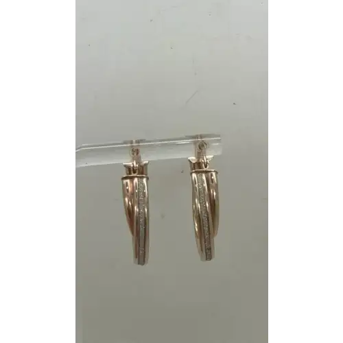 R.G. Vermeil .925 S.S. GLITTER EFFECT DOUBLE HOOP earrings