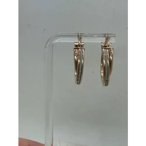 R.G. Vermeil .925 S.S. GLITTER EFFECT DOUBLE HOOP earrings