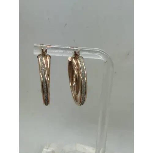 R.G. Vermeil .925 S.S. GLITTER EFFECT DOUBLE HOOP earrings