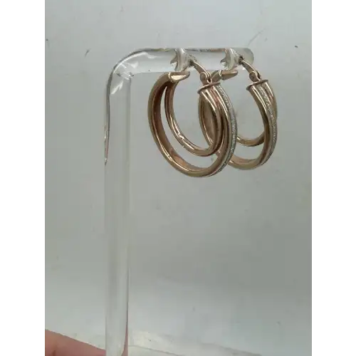 R.G. Vermeil .925 S.S. GLITTER EFFECT DOUBLE HOOP earrings
