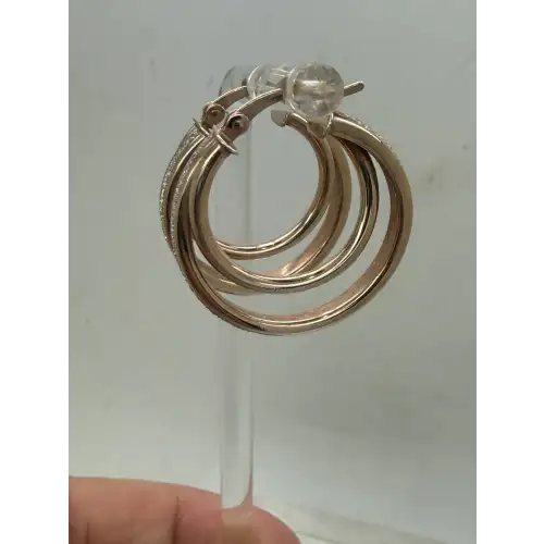 R.G. Vermeil .925 S.S. GLITTER EFFECT DOUBLE HOOP earrings